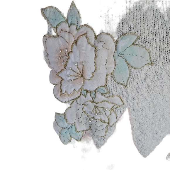 Jaclyn Smith VTG Knit Sweater Women's Large Beaded Floral Cream Pink Long Sleeve - Picture 16 of 16